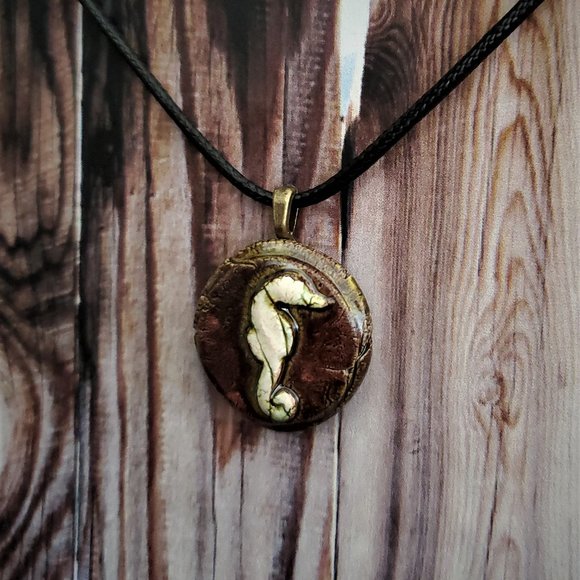 Handmade Ceramic Teak Seahorse Pendant Necklace - Picture 11 of 16